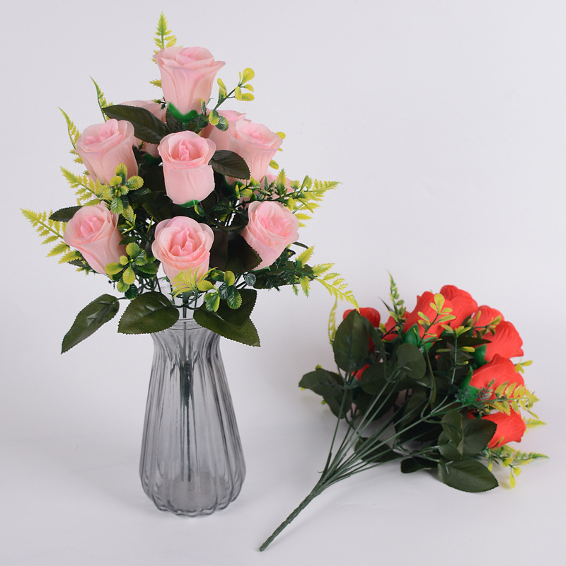fake flower artificial rose wholesale 12 roses home decoration wedding ceremony layout plastic fake rose flower manufacturer Specification drawing
