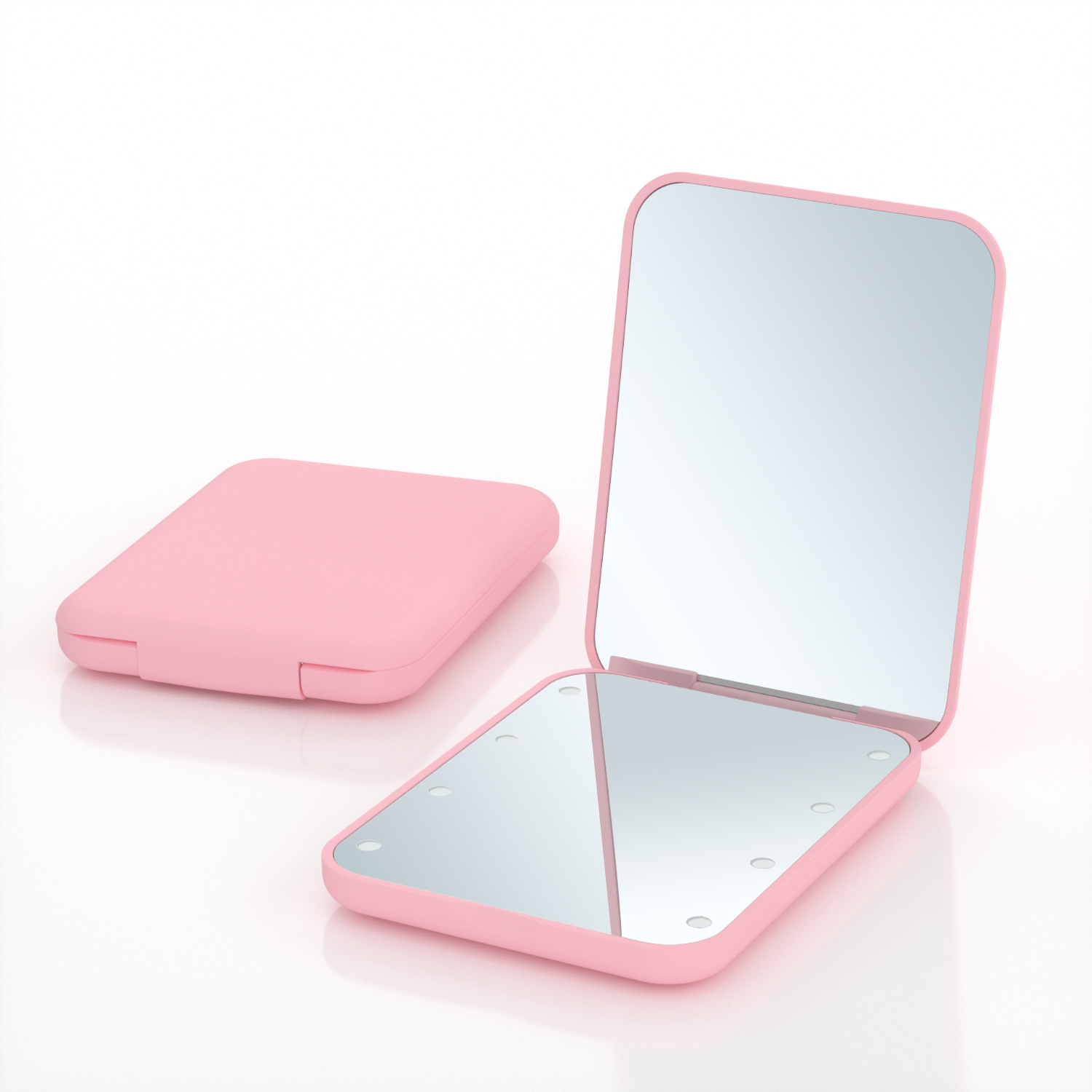 direct selling portable handheld folding cosmetic mirror led light 8 lamp beads 2 times enlarged battery mirror gift wholesale Item Picture