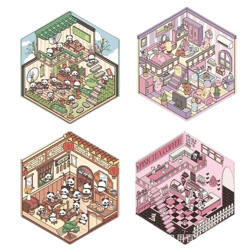 miniature small world scissors-free storage landscape stickers visual stacked three-dimensional cottage internet celebrity game scene stickers Item Picture
