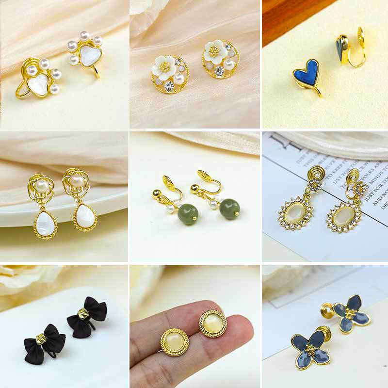 mosquito coil ear clip non-pierced high-grade niche vintage earrings women's elegant pearl ear clip light luxury korean earrings full figure