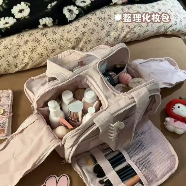 double wide opening large capacity! fluffy cosmetic bag female 2024 new high-end travel portable toiletry bag full figure