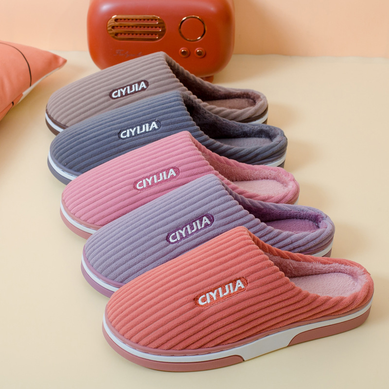 slippers autumn and winter thermal home wear couple cotton slippers thickened non-slip cross-border wholesale winter plush cotton slippers cross-border full figure