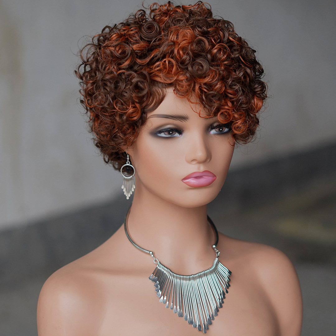 piaoxiu factory elf wig african short full-mechanism real person small curly wig human hair wig full figure