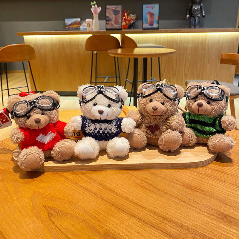 creative plush trendy cool bear students' school bag pendant doll cute couple keychain cartoon small gift wholesale Specification drawing