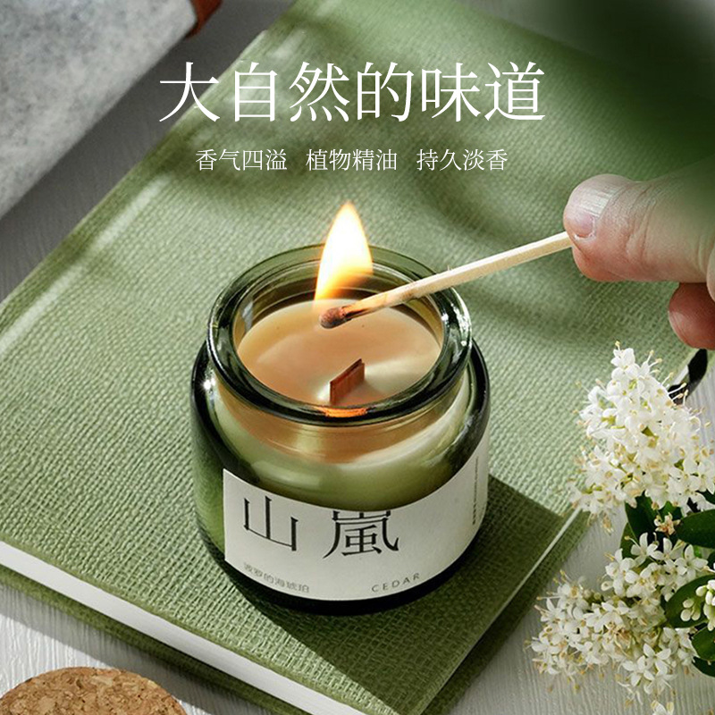 wooden plug green cup aromatherapy candle wholesale soy wax fragrance candle cup domestic indoor aromatherapy creative niche gift Application Scenario