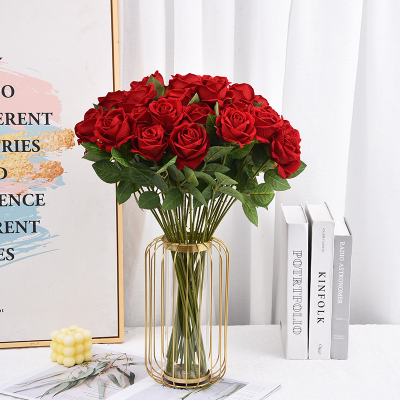 artificial flannel rose wedding celebration decoration artificial flower cross-border bulgaria rose valentine's day artificial flower wholesale details Picture