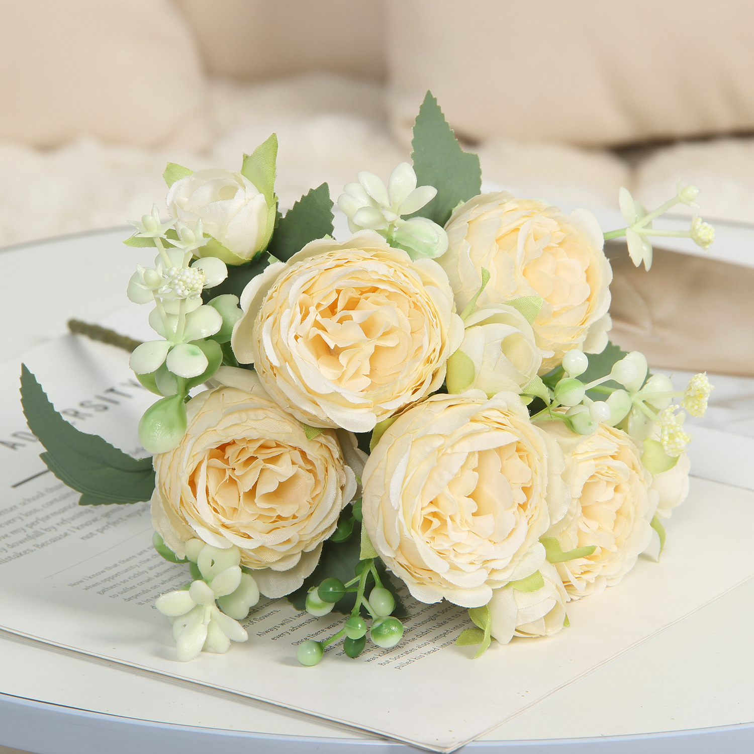 in stock wholesale home decoration simulation fake flower small handle bunch of roses wedding decoration simulation 5 persian roses Item Picture