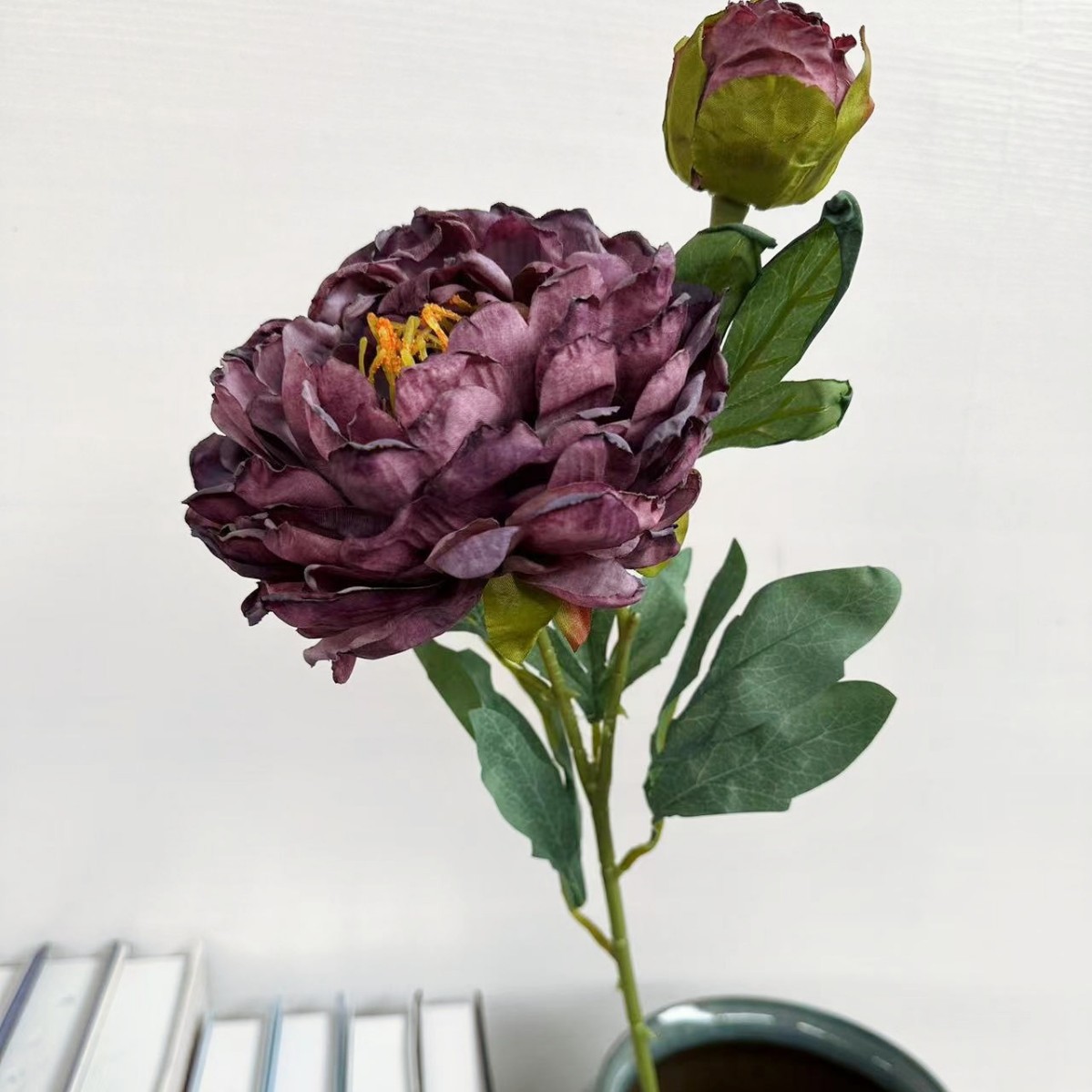 caramel edge peony artificial flower retro style photography home ornamental flower roasted edge peony silk flower wholesale oil painting peony flower details Picture