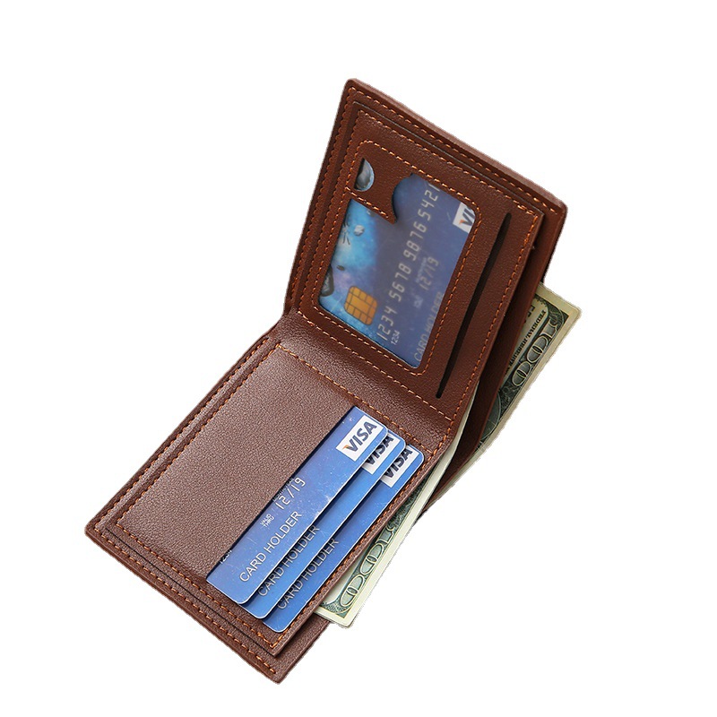 new men's wallet men's short wallet fashion casual lychee pattern soft leather wallet multiple card slots large capacity small wallet Item Picture