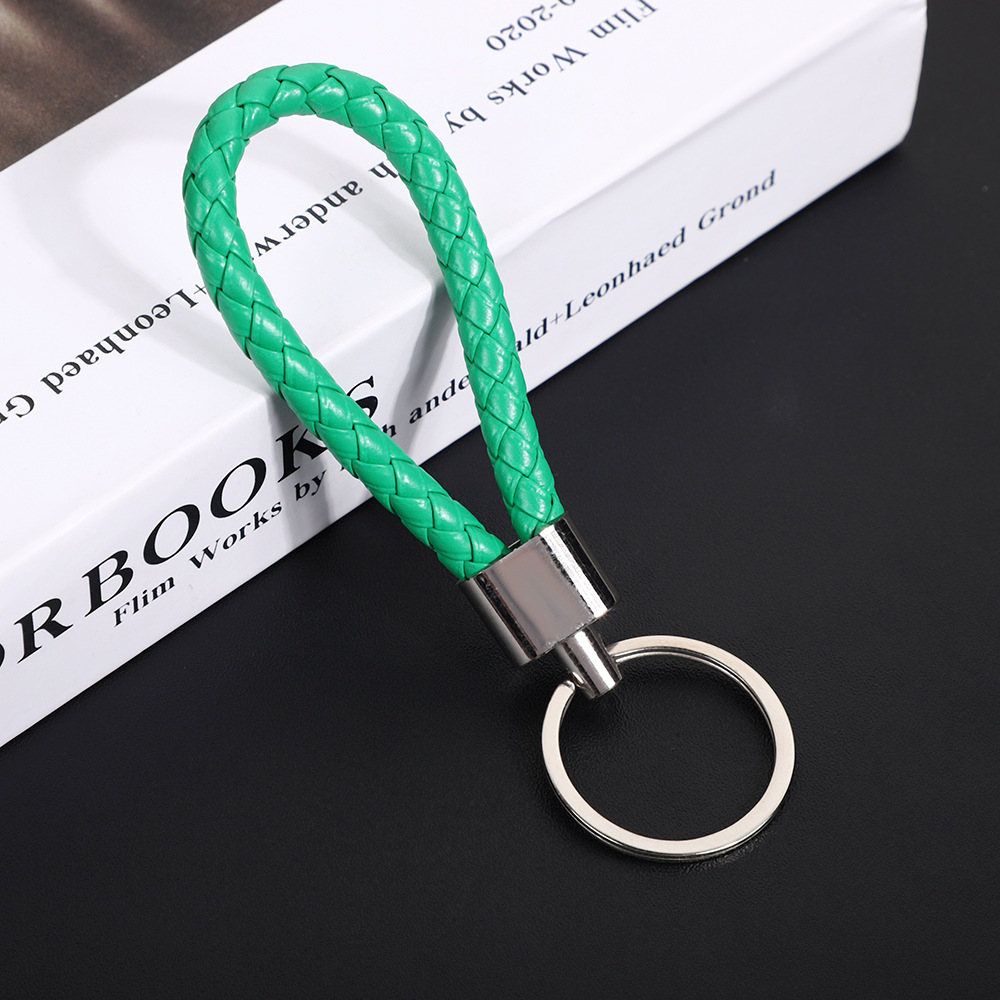 creative hand weaving pu leather rope keychain accessories leather key ring ornaments automobile hanging ornament small gift wholesale Specification drawing