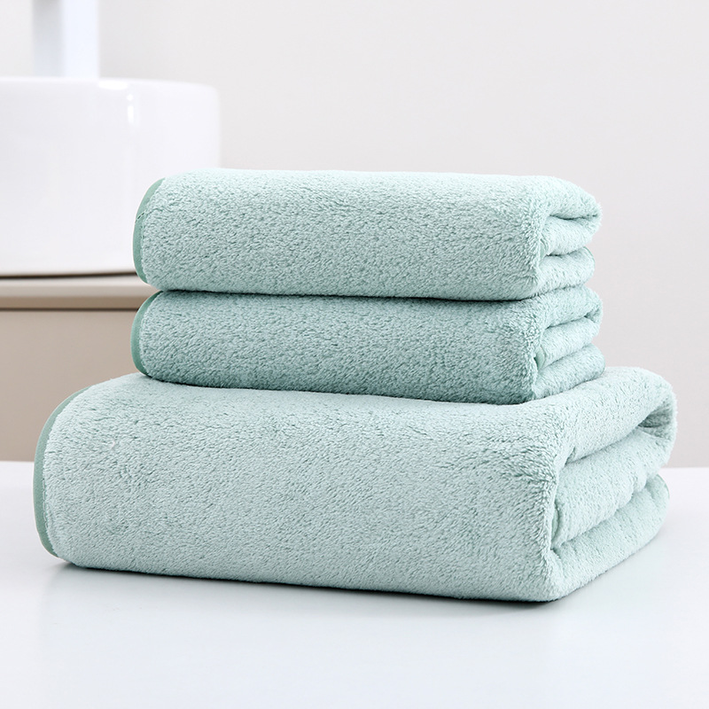 fleece three-piece suit of bath towel plus-sized water-absorbing quick-drying face wash dry hair big towel coral velvet plain beach wrapping towel Specification drawing