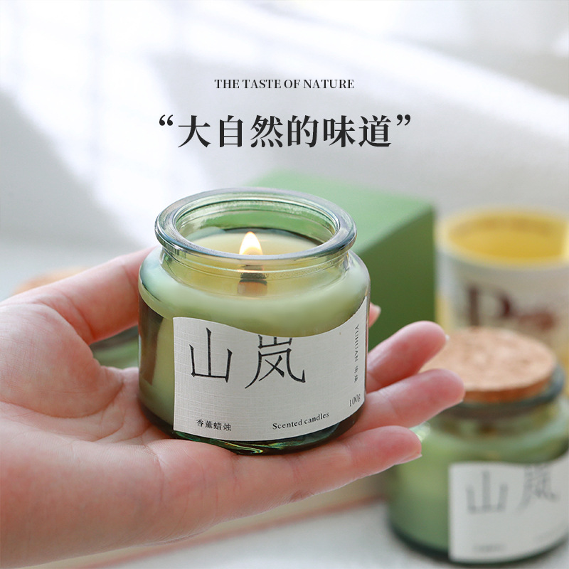 wooden plug green cup aromatherapy candle wholesale soy wax fragrance candle cup domestic indoor aromatherapy creative niche gift details Picture