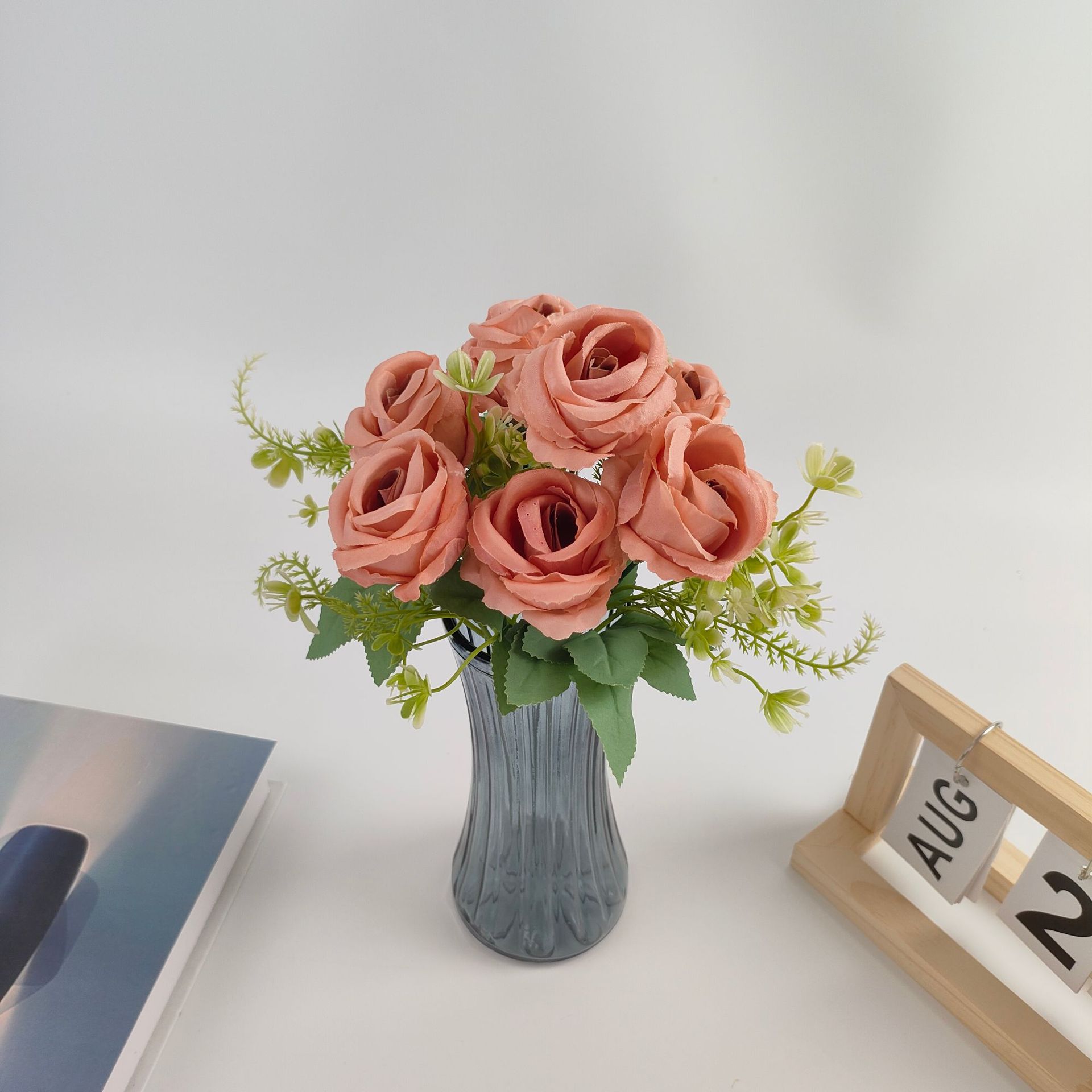 7 headband emulational rose flower wedding bouquet holder romantic nordic style fake flower living room furnishings foreign trade cross-border full figure