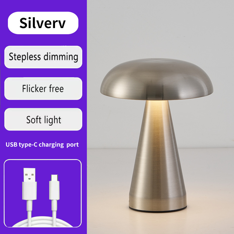 cross-border metal mushroom table lamp dimmable creative living room atmosphere usb charging touch restaurant bar small night lamp details Picture