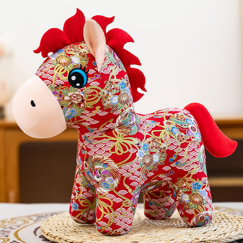 2026 year of horse mascot chinese zodiac horse ethnic style flower cloth horse doll plush toys company annual meeting gifts Item Picture