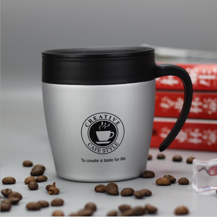 304 stainless steel mug cup office household coffee cup with spoon double layer with lid foreign trade cross-border gift cup details Picture