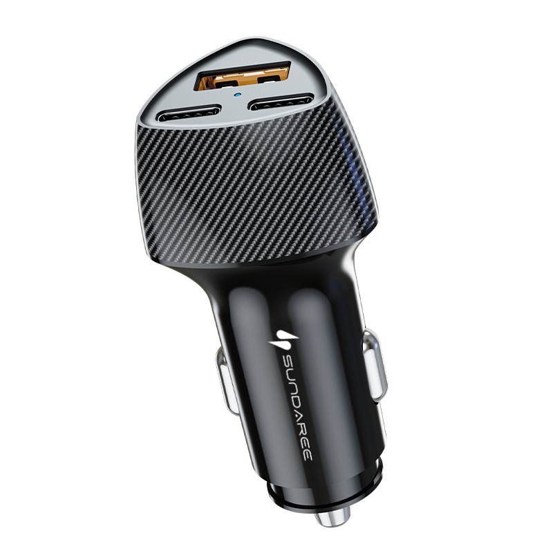 new carbon fiber 130w car charger super fast charge one drag three mobile phone charger cigarette lighter full figure