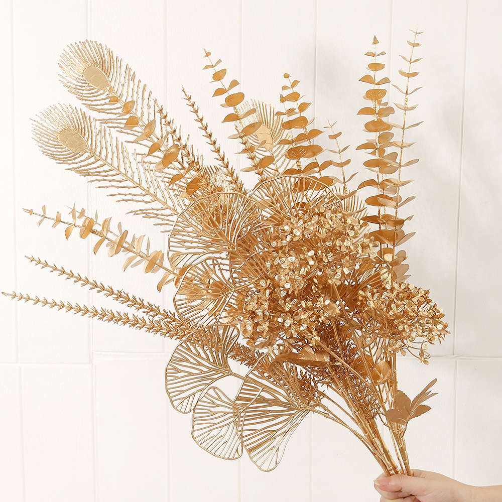 golden eucalyptus ginkgo leaf artificial flower golden leaf christmas flower new year flower pot diy material plastic flowers full figure