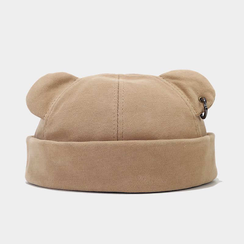 new street fashion men's bear ears yupi chinese landlord hat women's trendy korean style iron hoop hip hop brimless melon skin hat details Picture