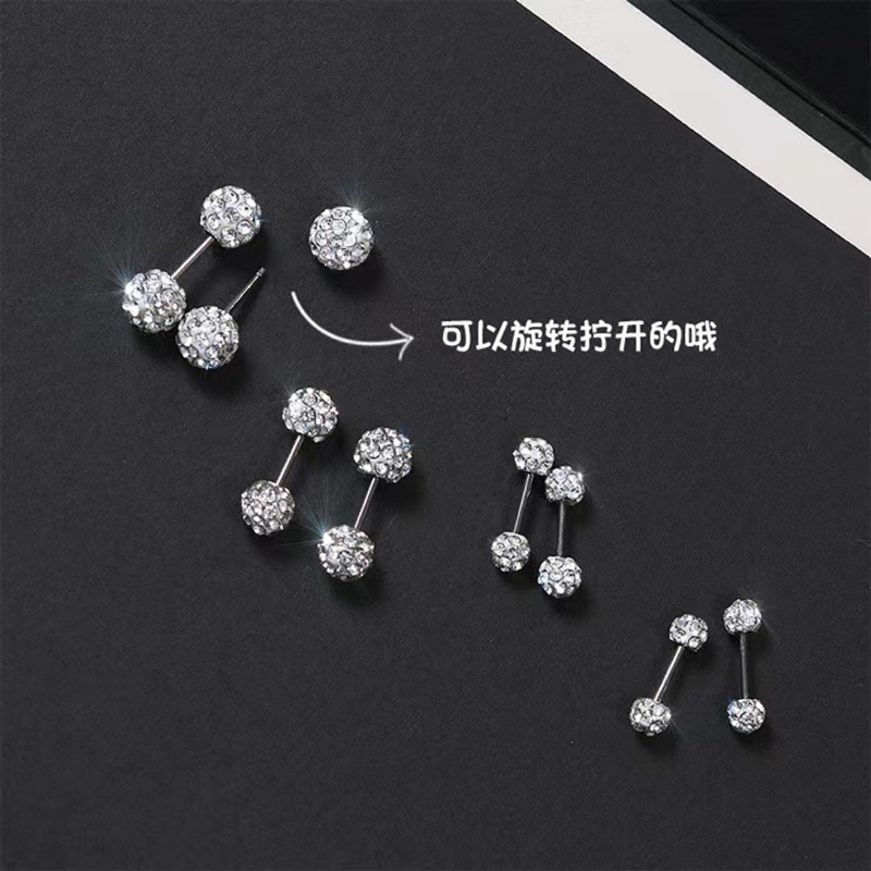 cross-border new arrival flash rhinestone ball advanced light luxury ear bone stud fashion screw tightening buckle ear ear bone pin ear-caring earrings Item Picture
