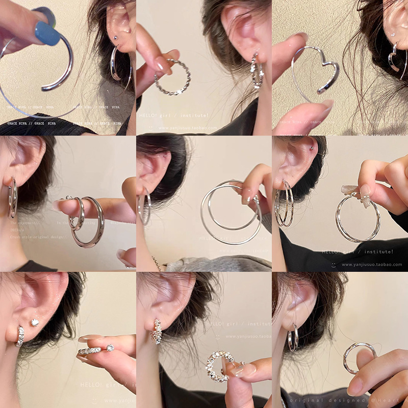 sterling silver needle european and american exaggerated simple bracelet earrings women's high-grade light luxury all-match simple elegant earrings earrings wholesale full figure