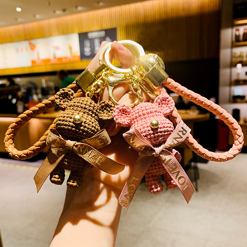 new resin wool bear keychain female exquisite car shape school bag pendant couple fashion bag bag charm small gift full figure