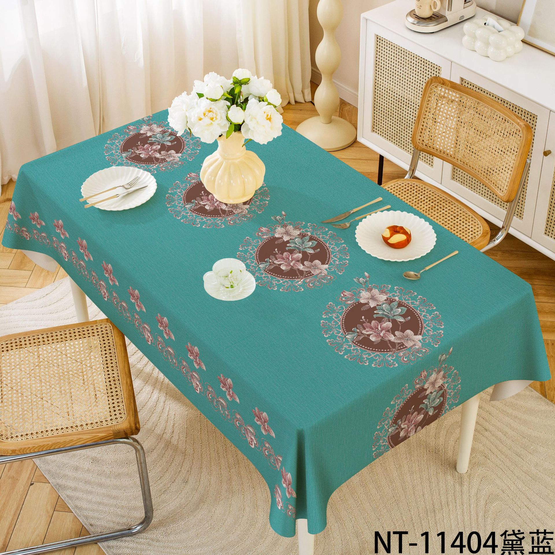 cross-border pastoral style disposable pvc tablecloth ins waterproof and oil-proof new chinese style anti-scald rectangular tablecloth wholesale details Picture