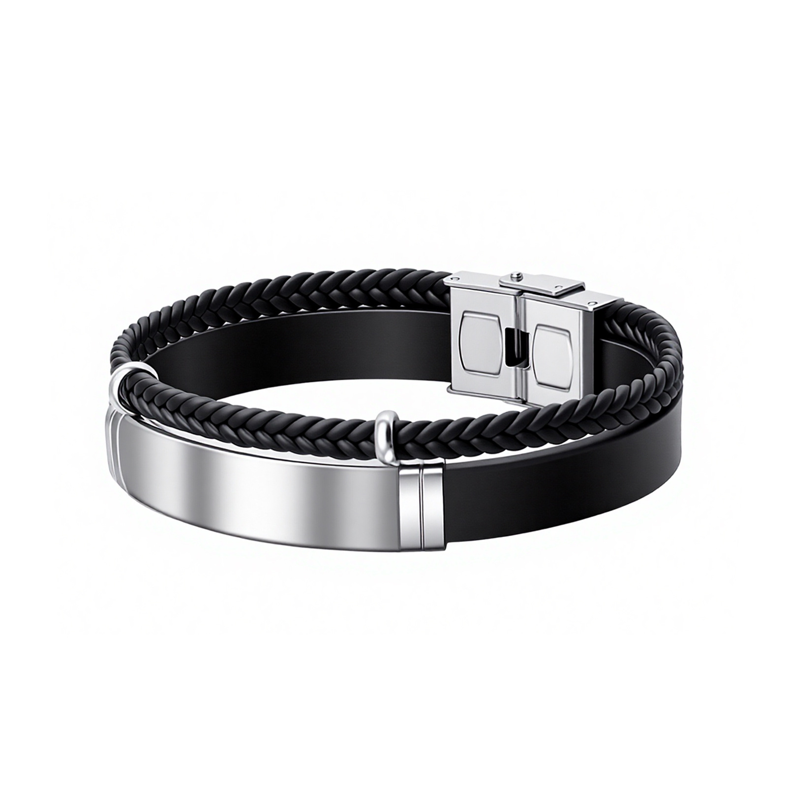 aliexpress xiyin popular european and american simple jewelry twist weave leather bracelet stainless steel bracelet engraved logo Item Picture