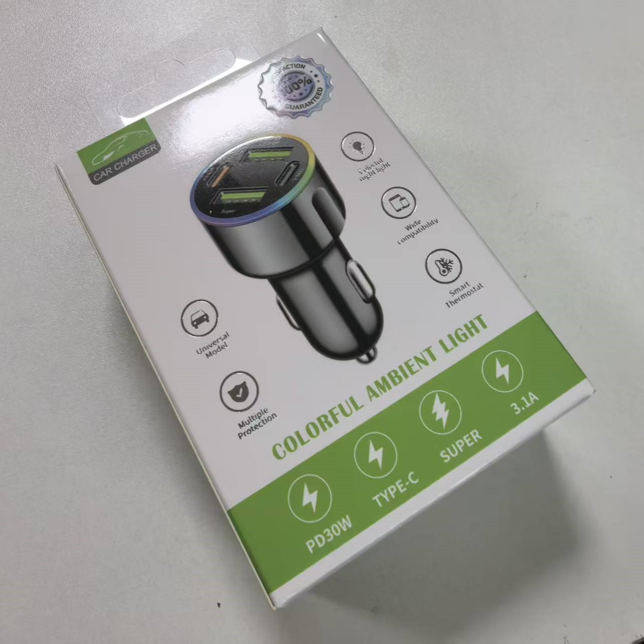 new seven-color ambience light car charger super fast charge car charger 60w pd30w car charger details Picture