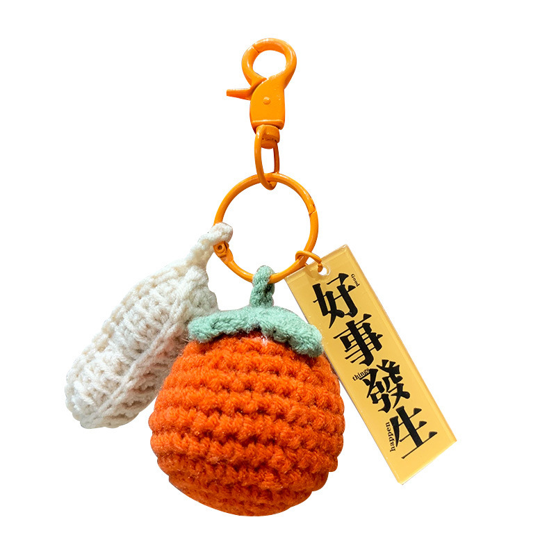 plush crocheted good thing happened keychain pendant hand-woven wool persimmon schoolbag keychain ornament gifts Item Picture