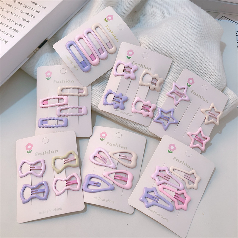 gradient fancy pink star hairpin internet celebrity side broken hair bangs bb clip girl heart joker hairclip headdress details Picture