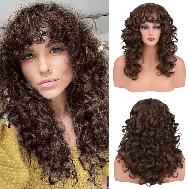 european and american ladies wig women's brown black small curly long curly hair african black chemical fiber full-head wig whole top Application Scenario