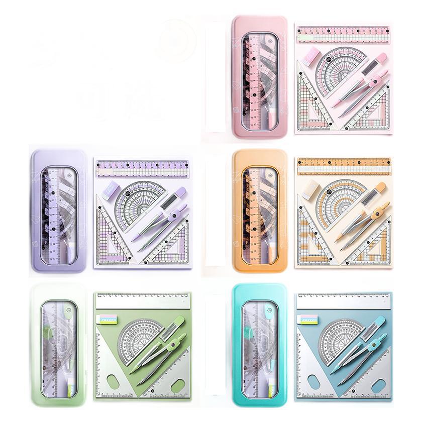 ruler 8-piece set student only compasses protractor set square ruler measuring drawing full set ruler stationery gift bag Item Picture