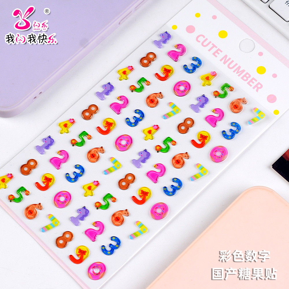 colorful transparent candy 3d digital letters crystal stickers children's decorative diy stickers creative Specification drawing