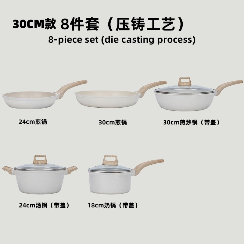cross-border cookware sets granite household three-piece set medical stone five-piece non-stick pan kitchen wok and soup pot Item Picture