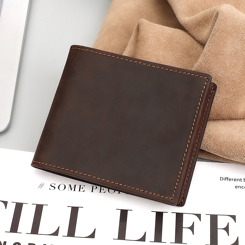 new european and american retro men's leather wallet amazon hot selling factory wholesale short multi-card-slot card holder wallet details Picture