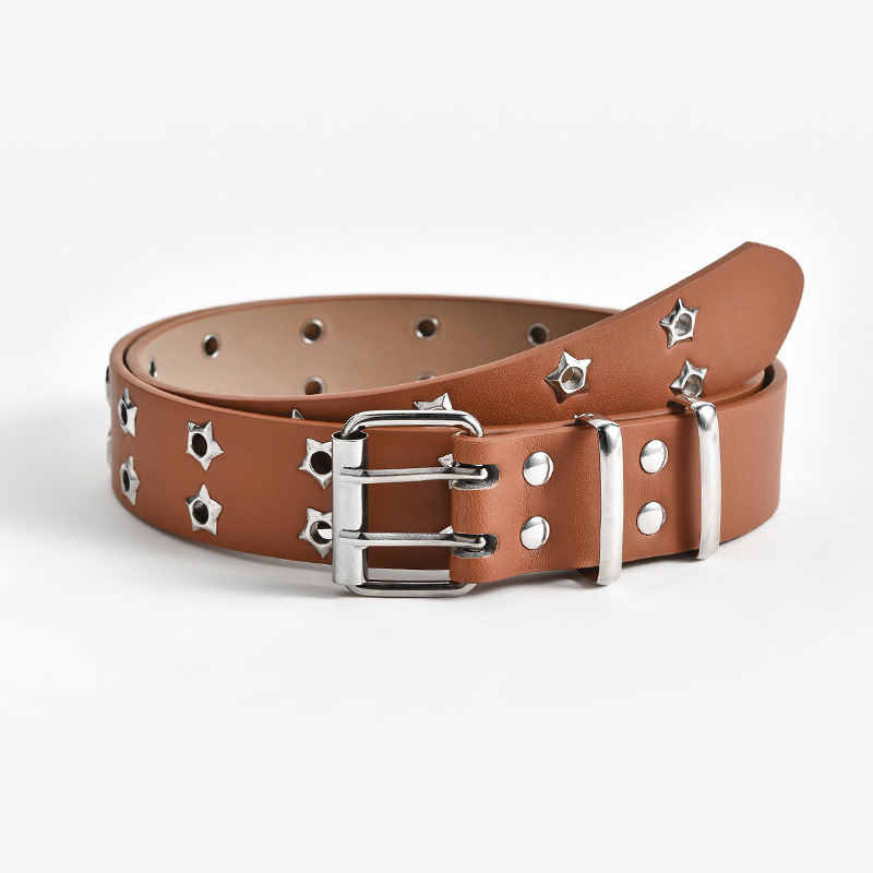 strict selection korean style hollow punk casual belt women's fashion xingx eyelet decoration double row belt women's full figure