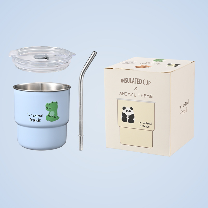 ? 304 stainless steel coffee cup household cups portable water cup creative cartoon mug with lid good-looking cup full figure