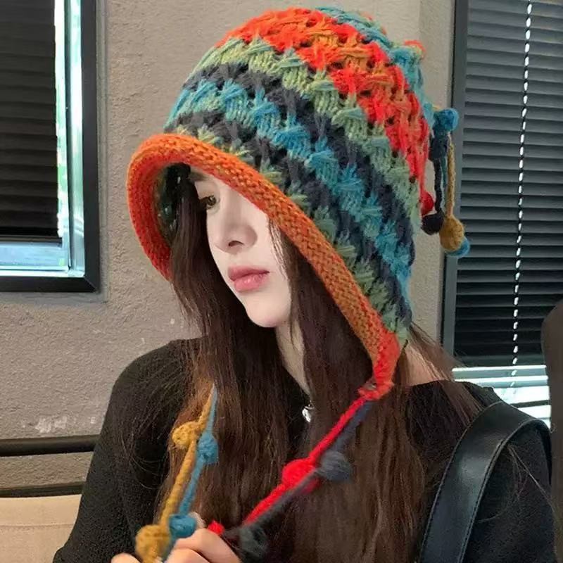 hat female winter knitting earmuffs hat velvt plush thickening thermal windproof retro fashion cold-proof lei feng hat Specification drawing