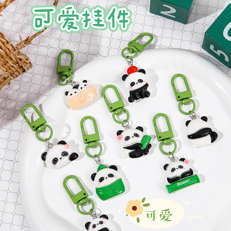 panda keychain creative cute cartoon student schoolbag pendant small gift girlfriend gifts couple key chain Application Scenario