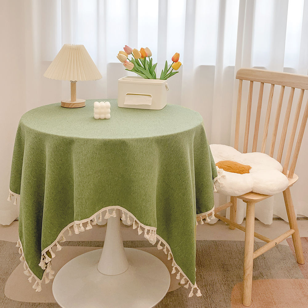 japanese style tassel cotton linen tablecloth ins style fresh desk decorative cloth sense of atmosphere round table coffee table dining table tablecloth full figure