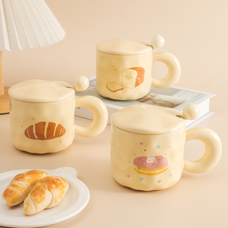 milk fufu cute ceramic cup girls good-looking mug with cover spoon dormitory couple office coffee cup full figure