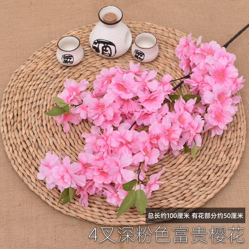 artificial cheery branch wedding pear flower peach tree plastic fake flower rattan decorative suspended ceiling silk flower indoor living room floor details Picture