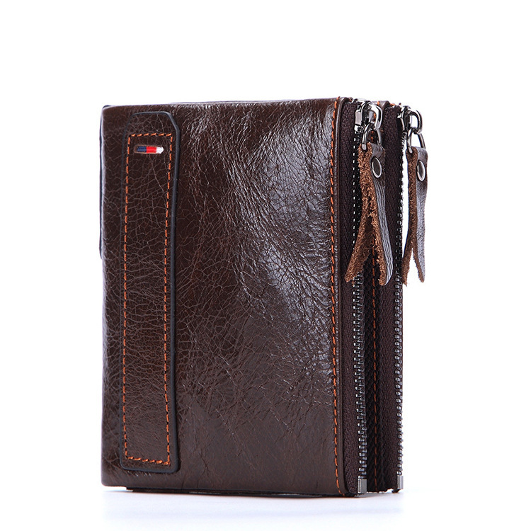 factory direct sales foreign trade new rfid leather wallet men's short men's wallet double zipper wallet details Picture