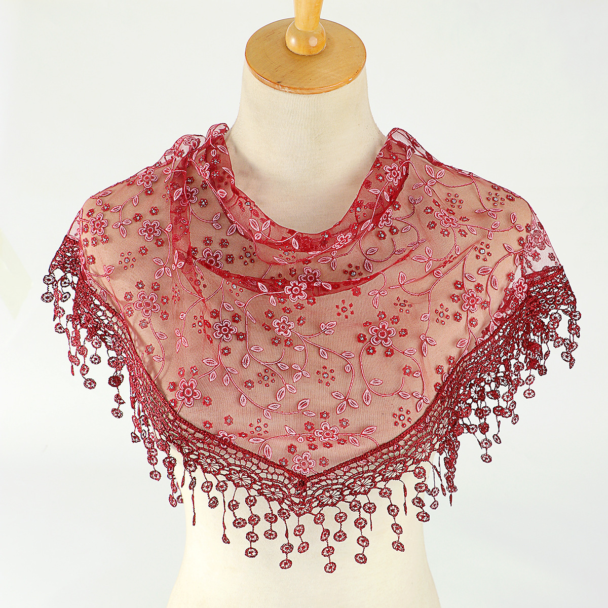 spring and autumn floral lace korean style triangle scarf classic breathable hollow solid color female triangular binder decoration veil wholesale details Picture