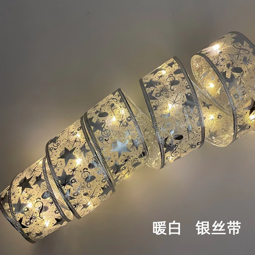 cross-border new arrival led copper wire light ribbon lighting chain bow ribbon silk lighting chain christmas tree props decorative lights details Picture