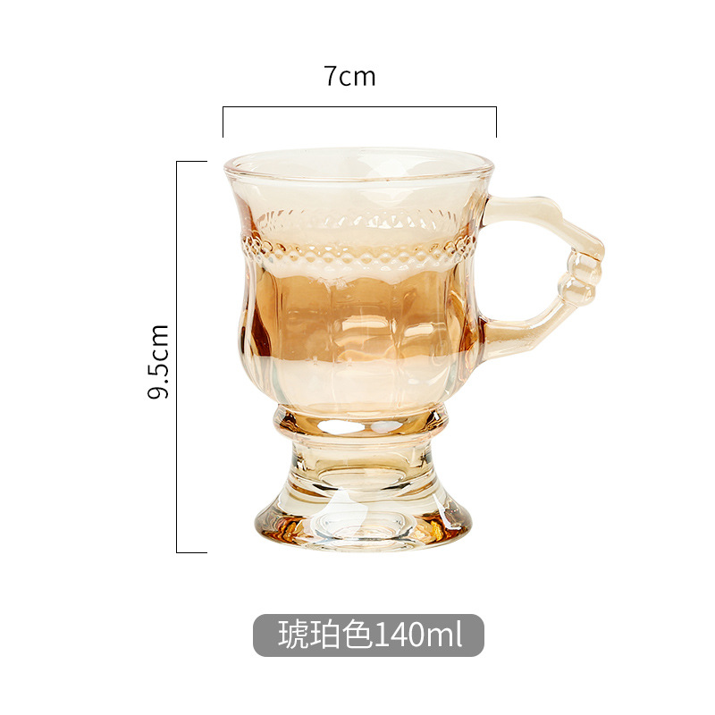 ins retro european-style water cup teacup household milky tea cup amber glass with handle wine glass coffee cup Application Scenario
