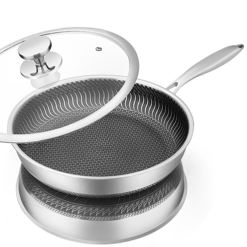 304 stainless steel pan non-stick pan household omelet steak frying pan and pancake pan induction cooker gas stove universal Item Picture