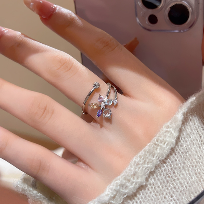 flower zircon ring collection fresh high-grade open ring female 2025 new niche yiwu ornament details Picture
