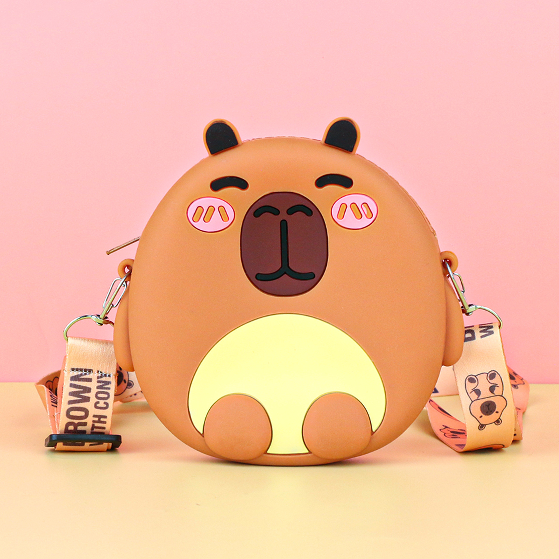 capabala silicone kid's messenger bag little girl small bag wallet cute capybara student phone bag details Picture